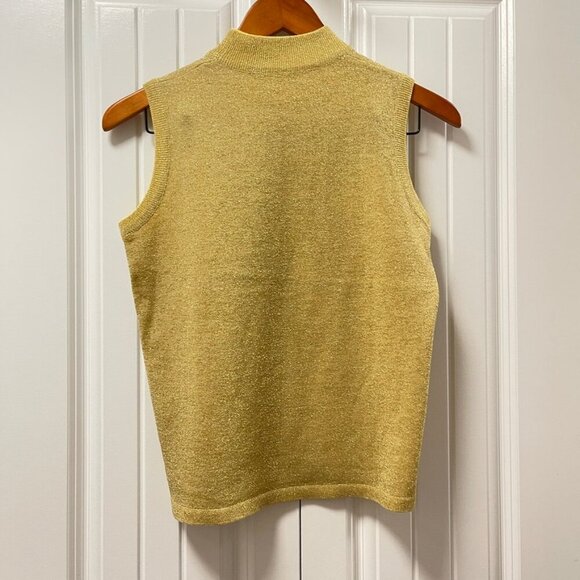 Vintage Sparkly Tinsel Knit Sleeveless Top Gold Yellow – S - Picture 4 of 6
